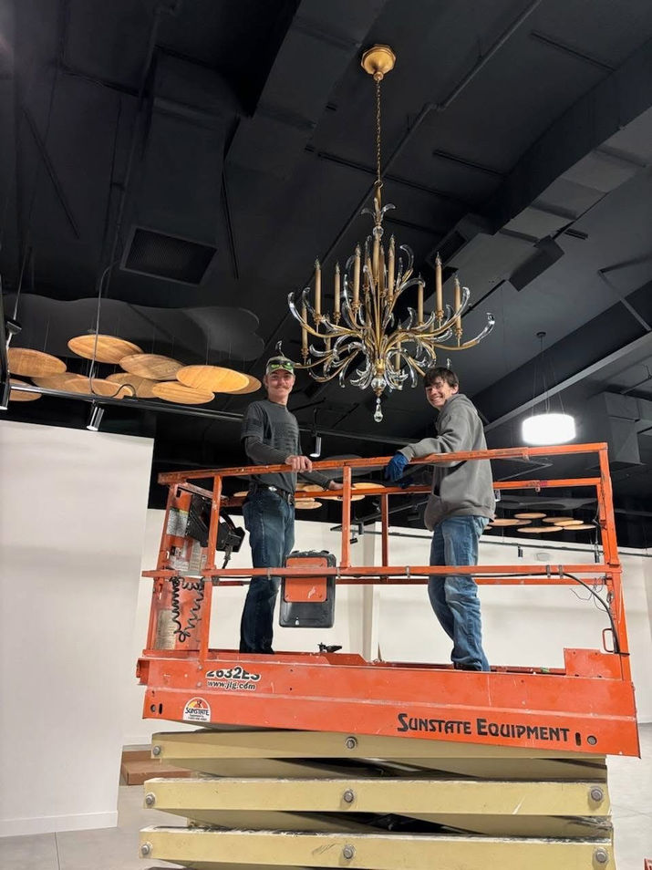 Commercial chandelier installation